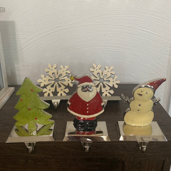 Vintage Stocking holders 5 heavy duty enamel chrome Christmas Santa tree snow - Picture 1 of 11